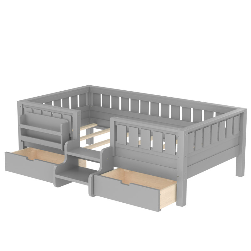 Simple avec bibliothèque intégrée et tiroirs de rangement, escalier de sécurité et garde-corps de haute qualité, gris, Simple