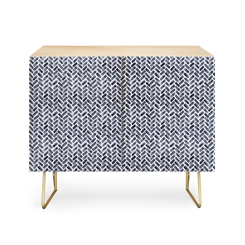 Little Arrow Design Co Arcadia Herringbone in Indigo 2 Door Credenza Cabinet, Beige