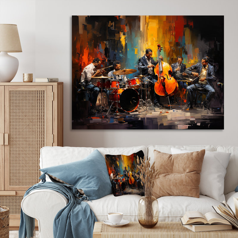 Jaune jaune noir Jazz Band II - Décoration murale danse, H 24 po x l 32 po x P 1 po, Toile tendue