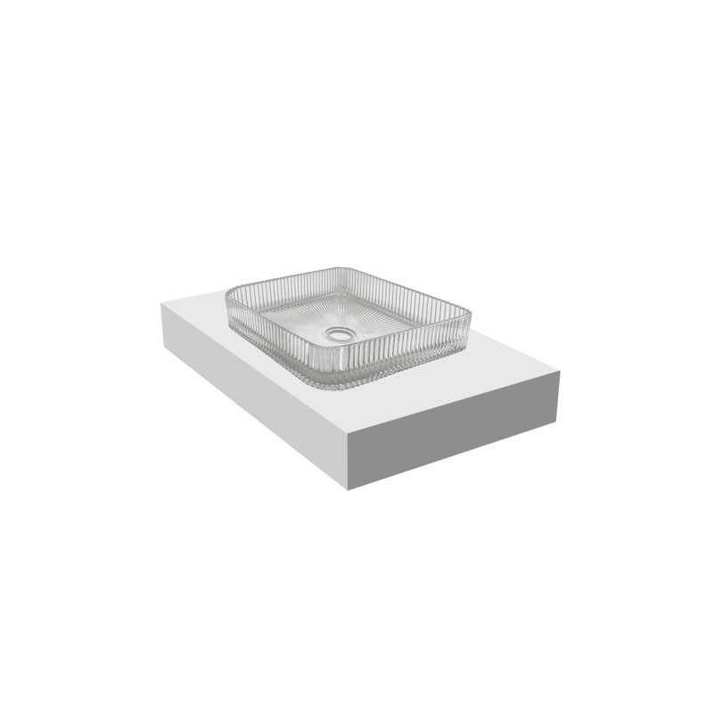 Vasques décoratives carrées en cristal 15 "avec base blanche 36" Plaza, Transparent