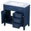 Meuble-lavabo de 36 po: armoire autoportante bleue avec tiroirs, lavabo encastré en céramique, bois d'hévéa massif et meuble-lavabo requis: trop-plein, structure, armoire à tiroirs, forme rectangulaire moderne,