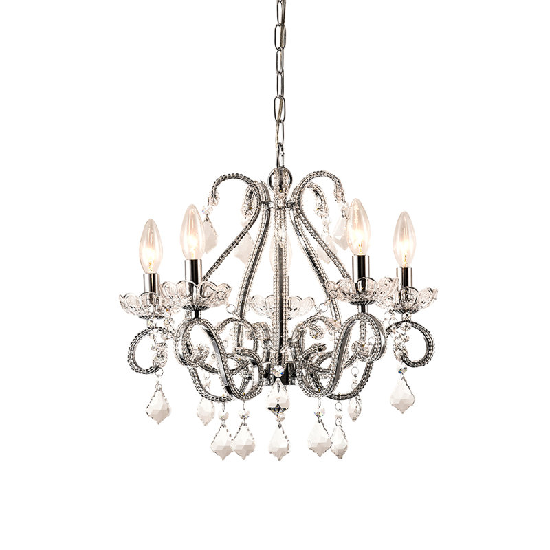 Berrian 5 - Light Wrought Iron Dimmable Chandelier, Clear