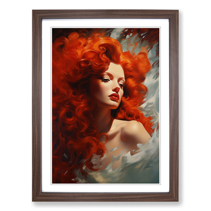 Red Headed Woman Classicism No.2 - Single Picture Frame Print on Wood, Walnut Framed, 34cm H x 25cm W x 2cm D