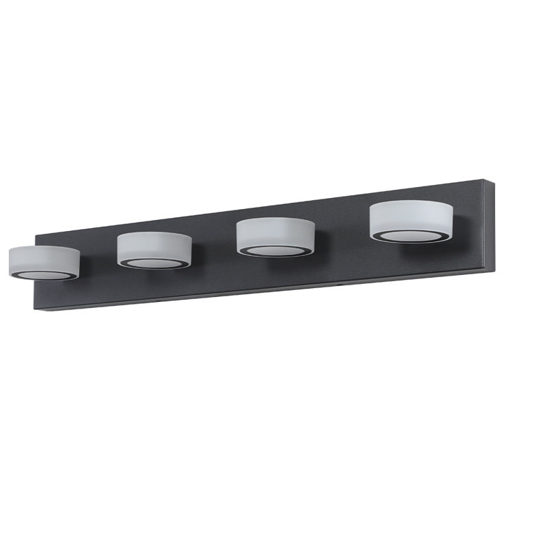 Luminaire de salle de bain 4 lumières DEL Modern, Noir mat, Quatre lumières, 24 W