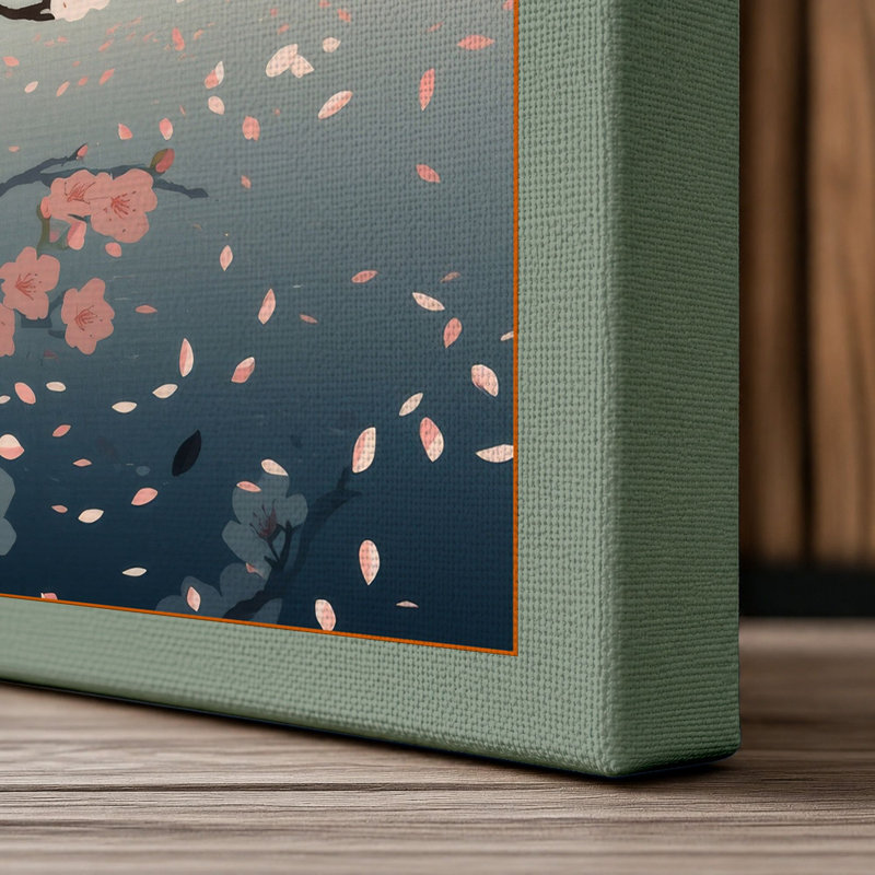 Moonlit Cherry Blossom Japandi - Wrapped Canvas, 30x20 - 76.2 x 50.8 cm, Sage Border
