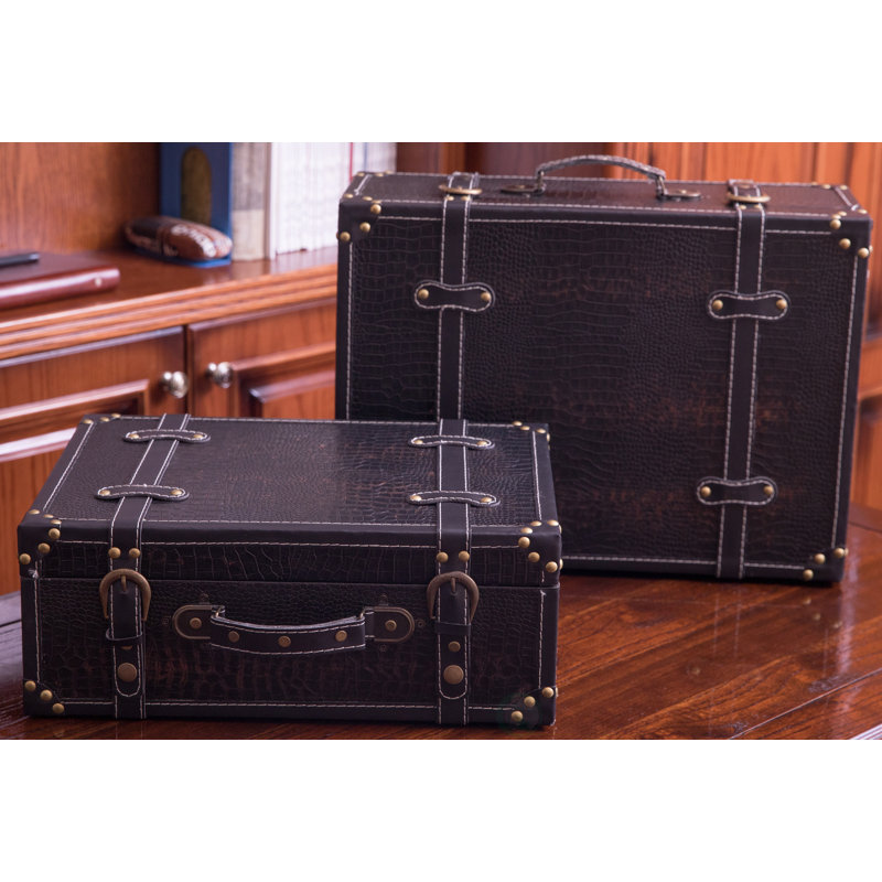 2 Piece Trunk Set, Black Leather