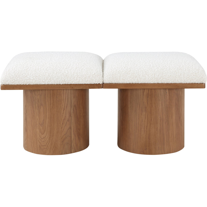 Banc rembourré Husnan, H 17,5 po x l 36 po x P 15,5 po, Tissu crème bouclé, Noyer brun