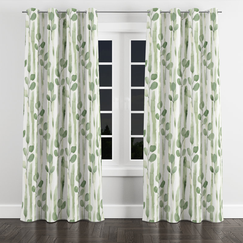 Country Farmhouse Blackout Curtains - Striped Green And White Eucalyptus Lines Velvet Grommet Curtain - 1 Panel