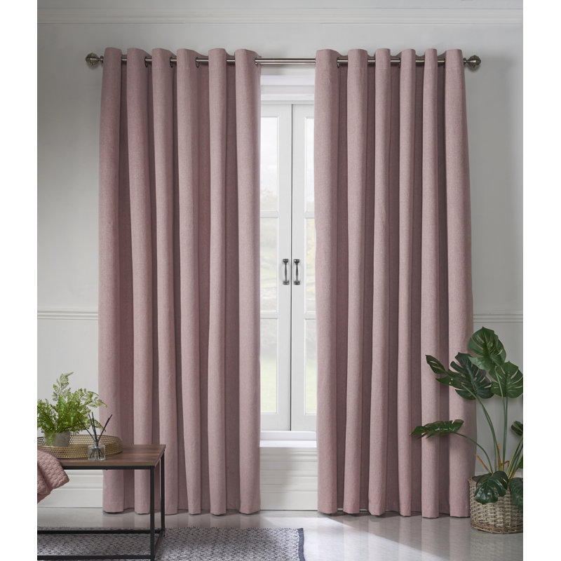 Bechard Blackout Linen Look Ring Top Curtains, 228cm Width x 228cm Drop, Blush