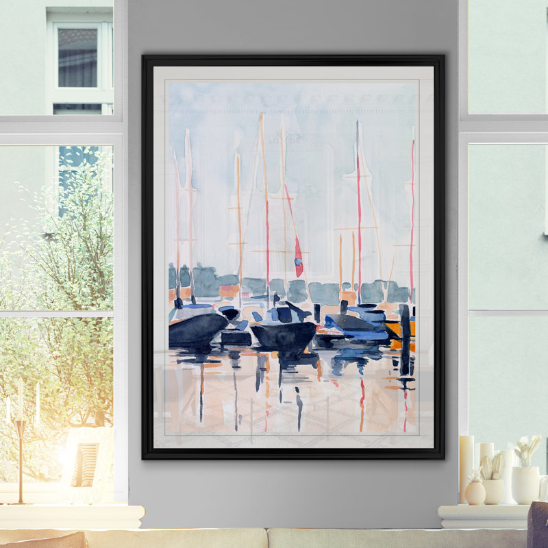 «Watercolor Boat Club II» par Emma Scarvey - reproduction d'art sur toile, H 22,5 po x l 30,5 po, Impression encadrée, Noir