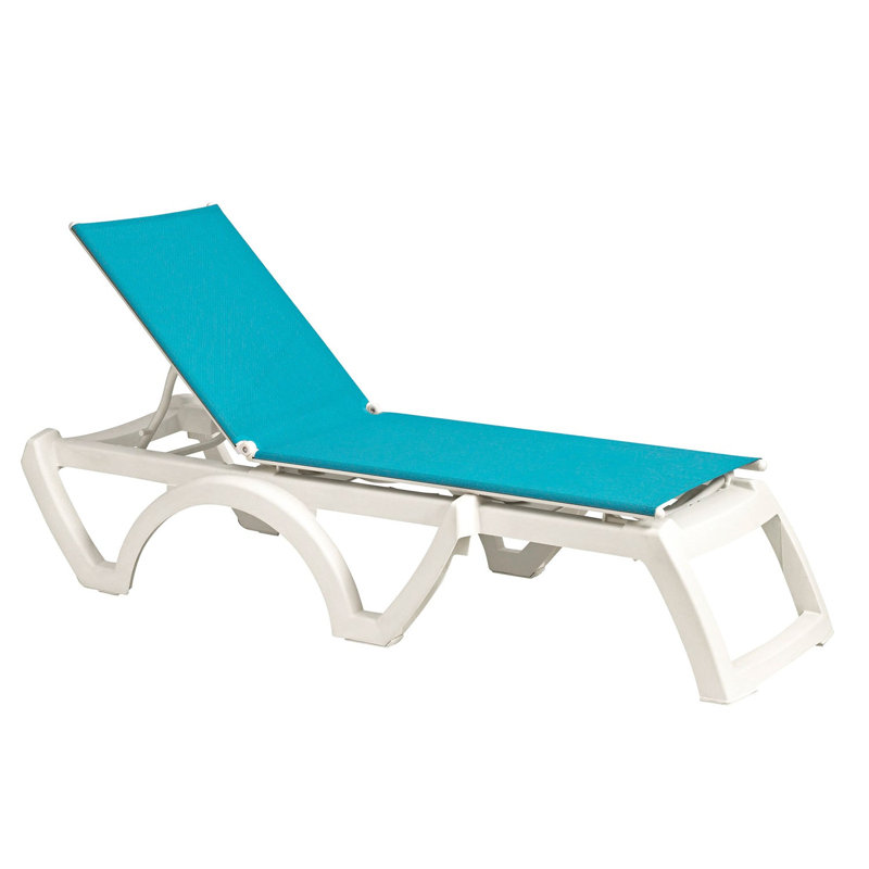 Grosfillex Jamaica Beach Adjustable Sling Chaise, Aqua Blue/White