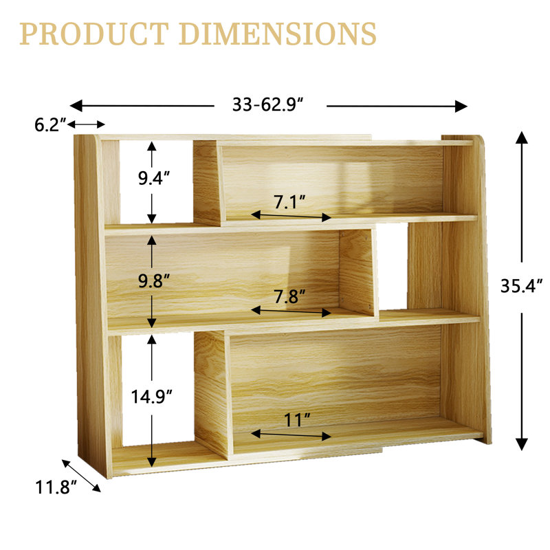 Expandable Bookshelf with Solid Wood Core, 3-Tier Ladder Bookcase, Extendable Corner Shelf for Small Space in Living Room, Study, Bedroom, Light Wood