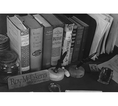 Roy Takenos Desk, Manzanar Relocation Center by Ansel Adams Photographic Print