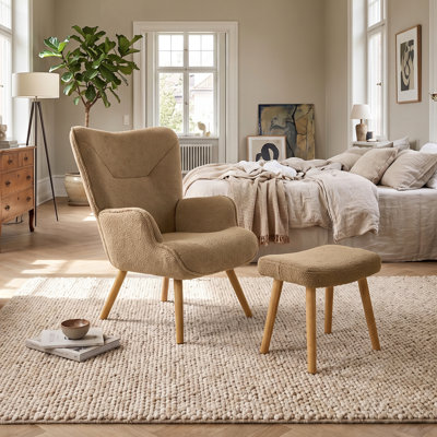 Upholstered With Footstool Armchair