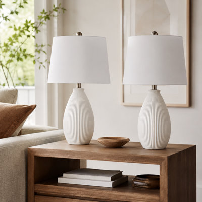  Wharton 22" Modern White Ceramic Table Lamp with 3-Way Dimming
