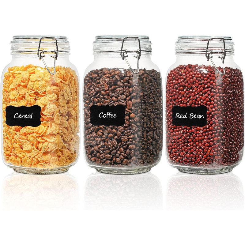 Ensemble de 3 contenants en verre transparents avec couvercle 51 oz