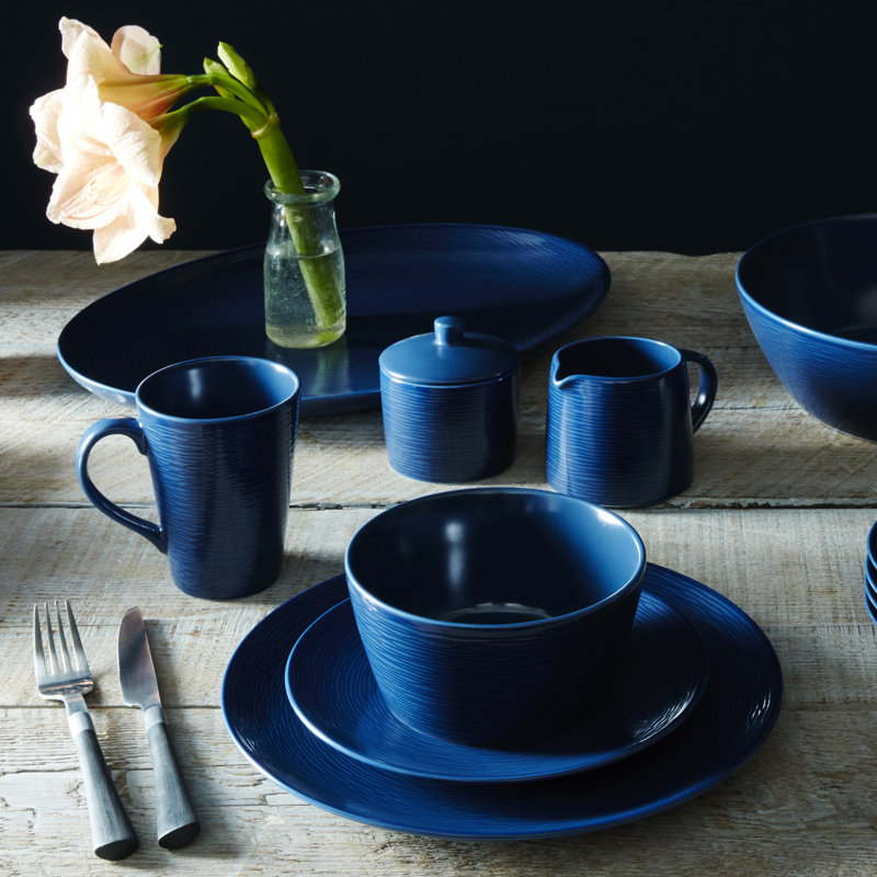 Navy Ceramic Textured Accent Mug Set, 12 Oz