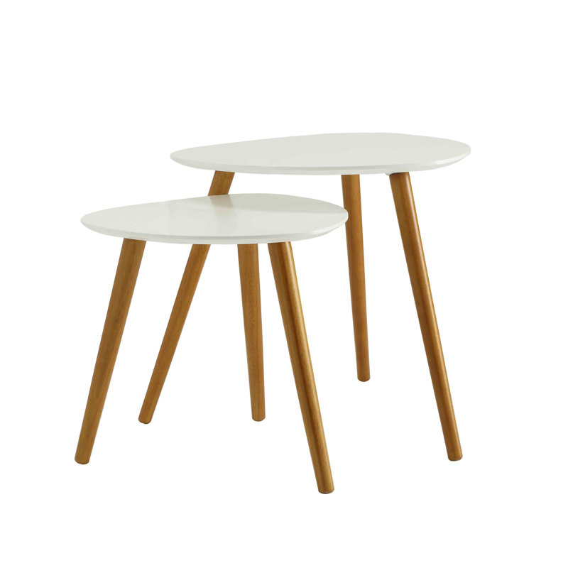 Amethist Nesting End Table, White/Natural