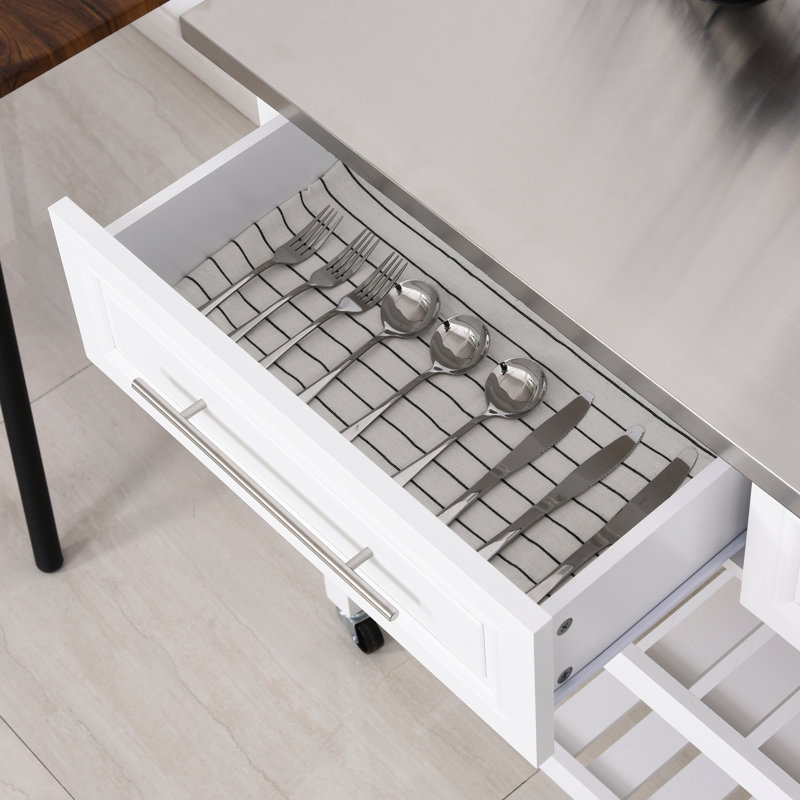 Kitchen Storage Trolley, Stainless Steel Top And Rustic Look, Gray, 3 Shelving With Drawers Cart, Countertop Decor, For Space Saving