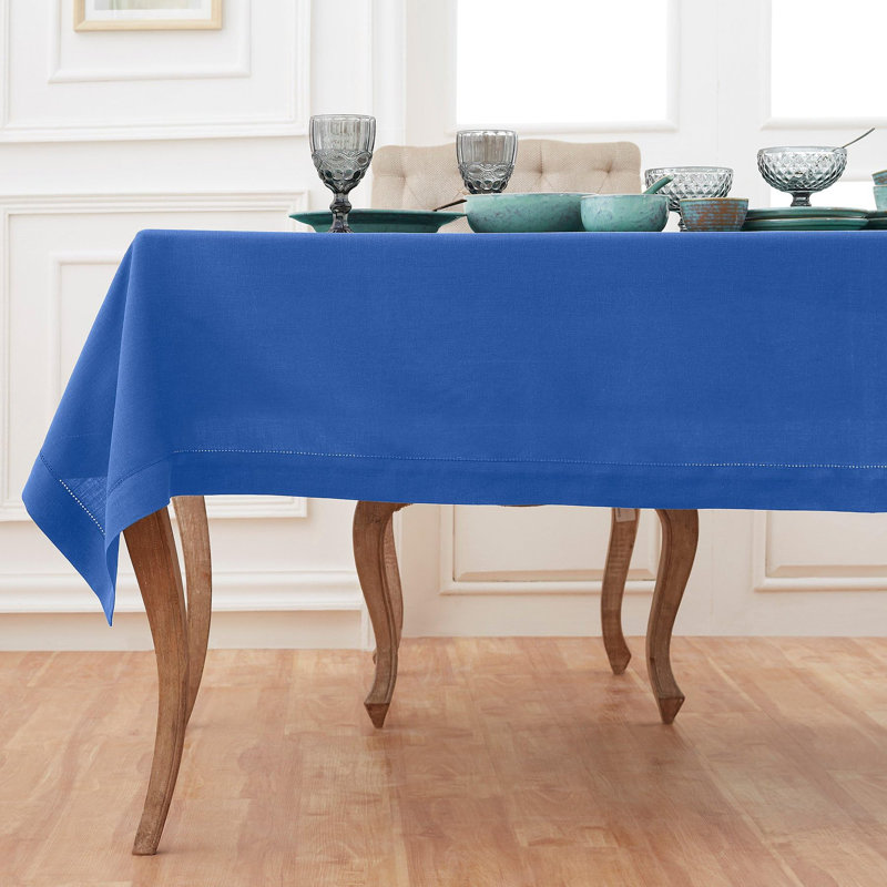 100% Pure Linen Hemstitch Tablecloth- Classic Hemstitch, Royal Blue, 132" x 60"