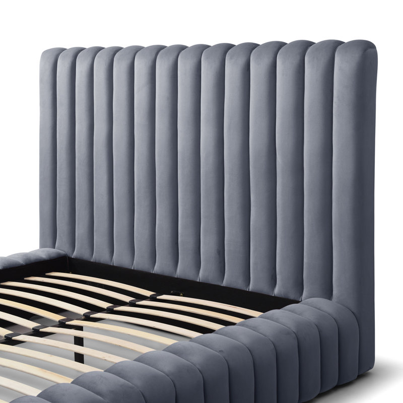 Lit plateforme en velours Kaydence, Gris, Grand lit