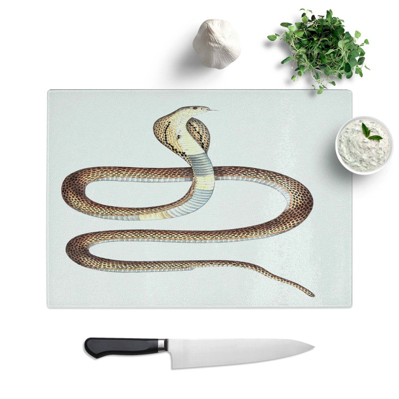 Tempered Glass Cobra Capella Snake Illustration Chopping Board, 28.5 cm W x 20 cm L