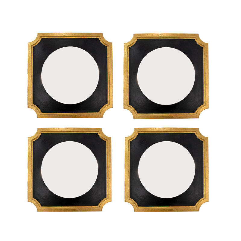 Zeke Square Wall Mirror, Black/Gold Leaf