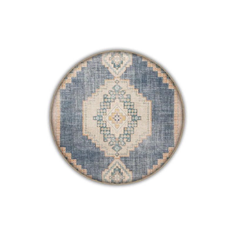 Blue Beige Themed Traditional Motif Patterned Vintage Decorative Carpet, Rectangle 3'4" x 5'