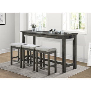 4pc Gray Counter Height Dining Compilation - Table With Stools Built-in Engineered Wood & Seat Collection Drawer 3 Charging Power