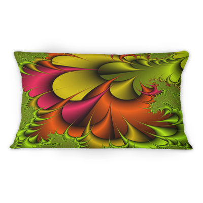 Vert et rouge avec fleurs numériques abstraites - Coussin décoratif imprimé moderne
