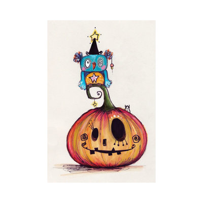 Pumpkin With Quirky Bird by Tamara Laporte - Print on Canvas