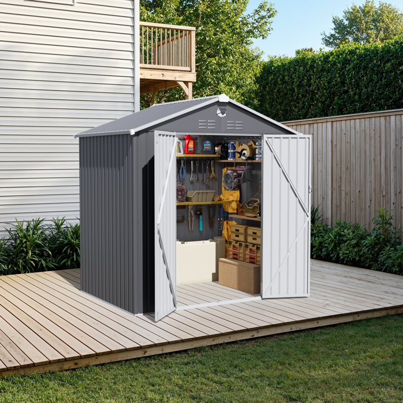 Remise de rangement pour outils en métal l 8 pi x P 6 pi avec lumières DEL et bouches d'aération, 8ft x 6ft
