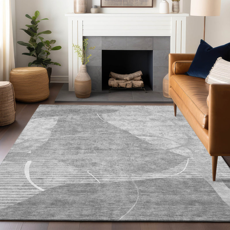 Gray Synthetic Rectangular Washable Rug 5' x 7'
