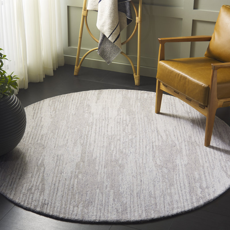 Ebony 925 Hand Tufted Wool/Cotton Abstract Rug in Gray/Ivory, Round 6'