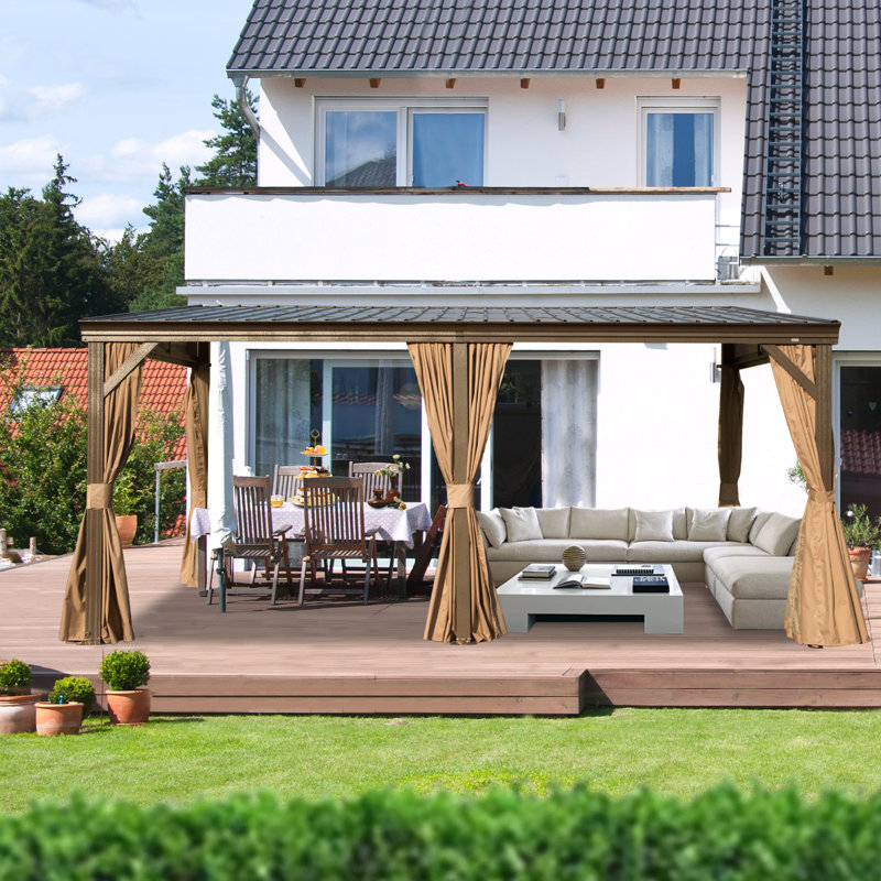 Pergola en aluminium pour terrasse avec toit incliné en acier galvanisé incliné, 16 pi x 12 pi