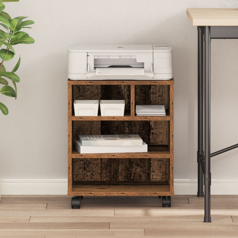 Printer Stand With Wheels 41X32x48 Cm, Old Wood