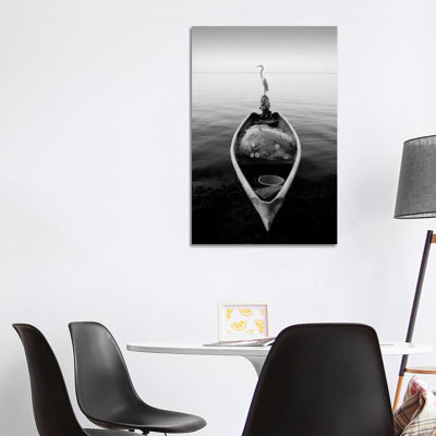 Canoe And A Heron by Moises Levy - Wrapped Canvas Print