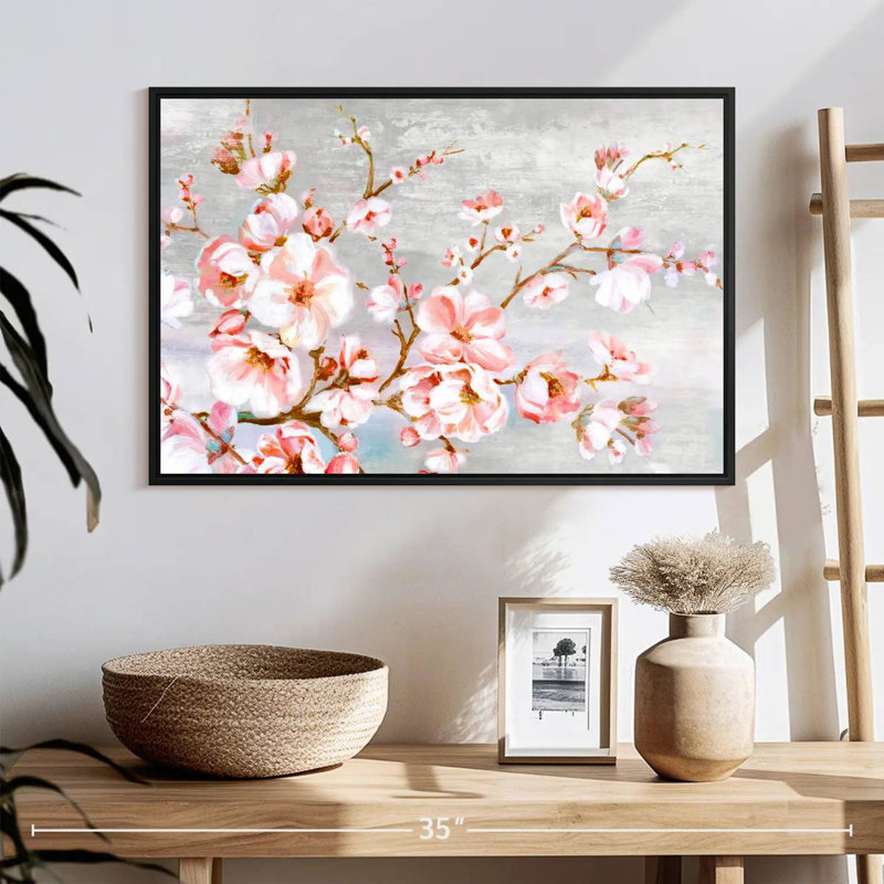 Fleurs de cerisier au printemps, 25 po x 17 po, Cadre flottant noir