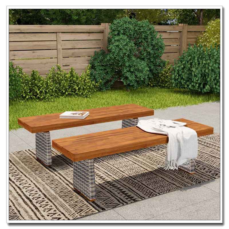 Banc de patio en bois, Gris, teck (ensemble de 2)