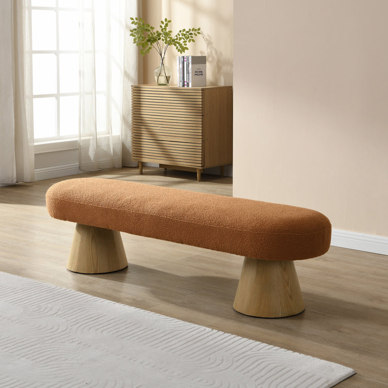 Banc de salle à manger moderne Tommy, Orange, H 18 po x l 64 po x P 16,75 po, Naturel