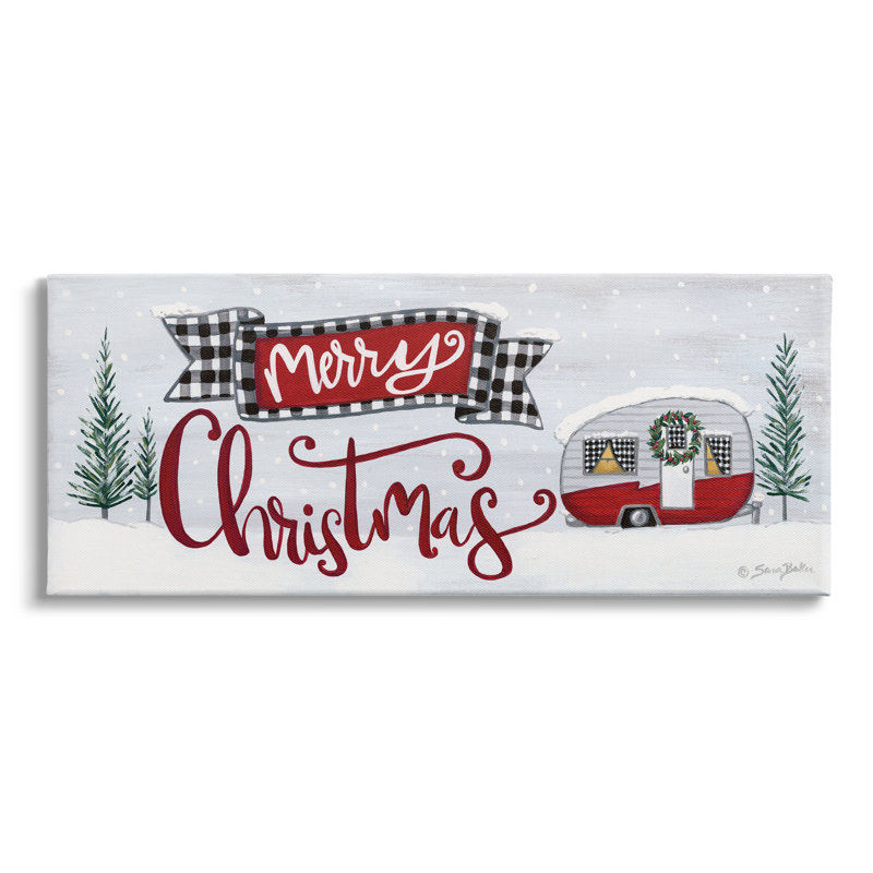 Merry Christmas Winter Sentiment Festive Snowy Camper Trailer, H 17 po x l 40 po, Plaque de bois