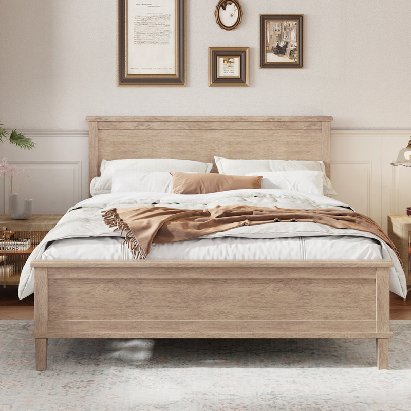 Lit plateforme en bois avec tête de lit et support à lattes de bois, aucun sommier requis, Très grand lit, Dérive en mer