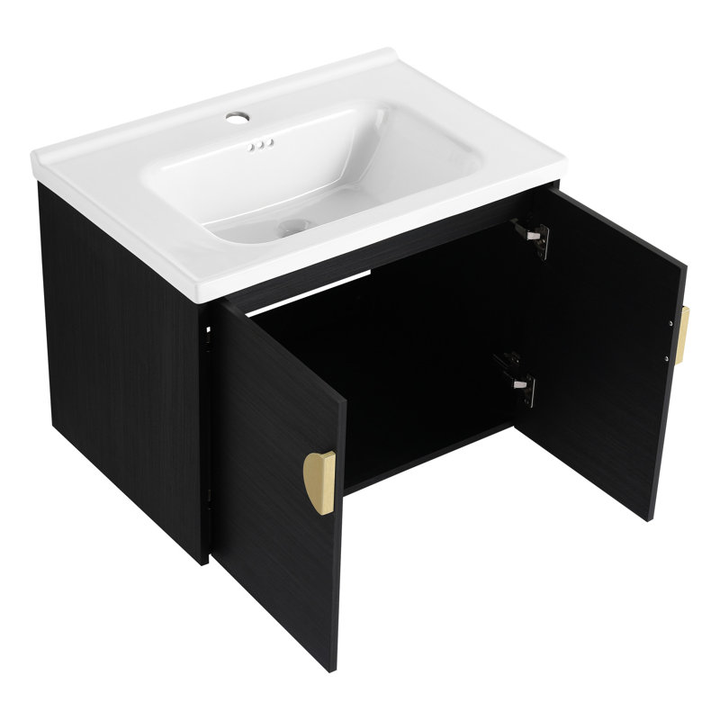 Unité de salle de bain murale 40 po, châtaignier noir, meuble-lavabo à portes à fermeture douce, lavabo,