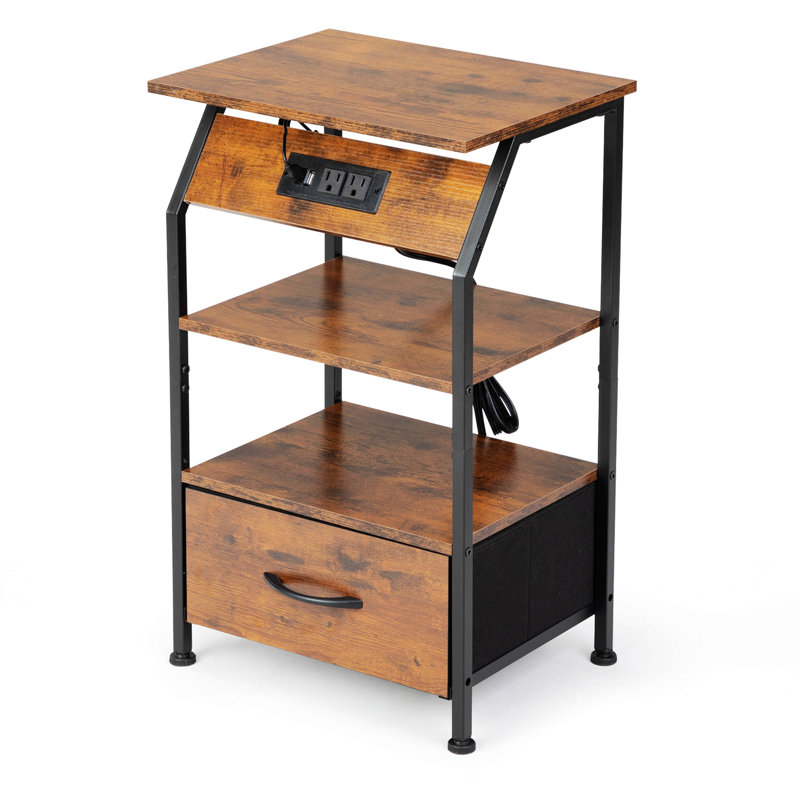 Table de chevet deux pièces avec station de charge, table de chevet avec tiroir, table de bout avec prises USB, 1