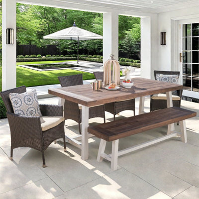 Lebo 6 - Person Acacia Wicker Patio Dining Set with Rectangular Table