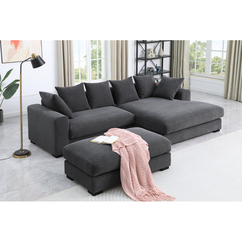 Canapé modulaire rembourré en velours côtelé 4 pièces Duke, Mousse gris foncé