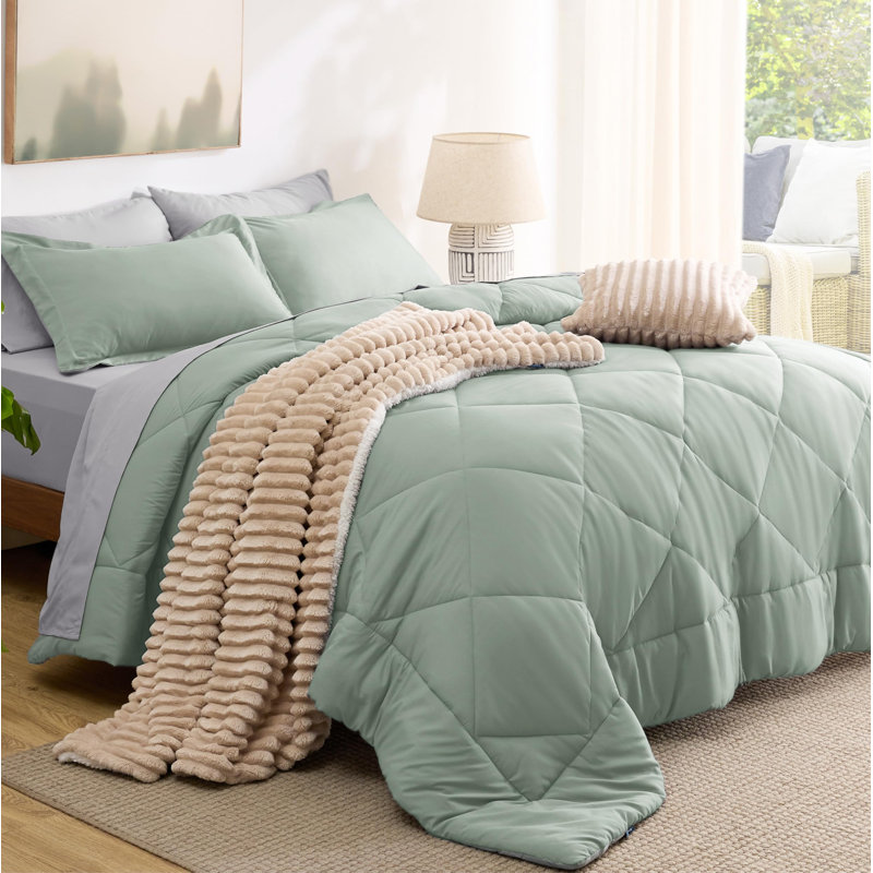 Best Seller Bedsure Comforter Set Reversible Bedding for All Seasons-89GSM, Full Comforter + 4 Additional Pieces, Sage Green