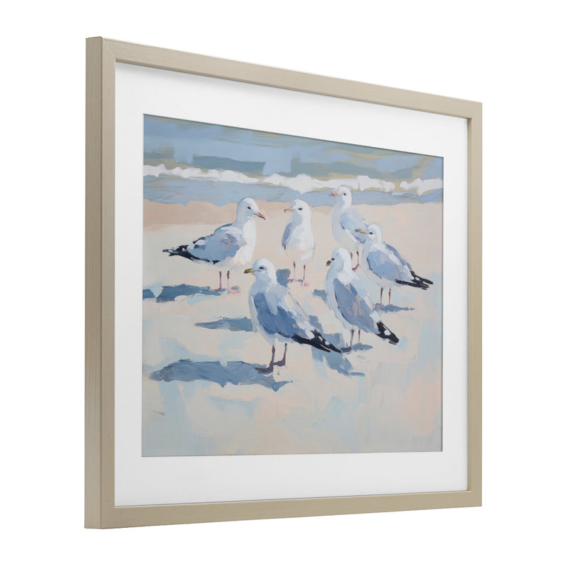 Summer Seagulls Crowding Shore, reproduction encadrée sous verre, conception de Sissi et Seb, H 13 po x l 16 po