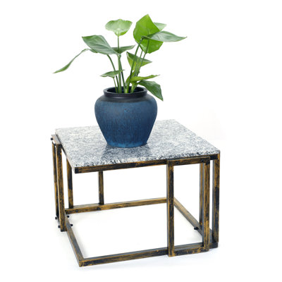 Support pour plante en marbre granit noir / doré 14,5 po