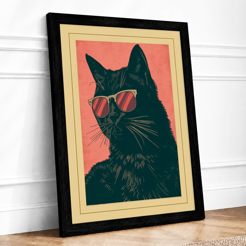 Cool Cat In Shades Pop Art - Print, A1 - 84.1 x 59.4 cm, Black